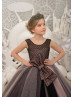 Black And Pink Dots Tulle V Back Cupcake Flower Girl Dress